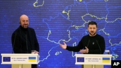 Президент Євроради Шарль Мішель під час саміту Україна-ЄС з Володимиром Зеленським. Київ, 3 лютого 2023 року. Саме Мішель першим на високому рівні в Брюсселі зафіксував 2030 рік як рік можливого вступу України до ЄС