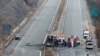 Автобусот на Беса Транс на автопатот Струма во Бугарија по несреќата. 