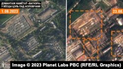 Порівняння загального вигляду табору. Зліва фото від 1 серпня 2023 року, праворуч від 23 серпня 2023 року