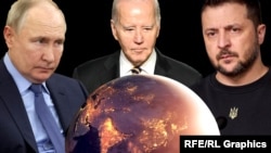 Владимир Путин, Джо Байден и Владимир Зеленский (коллаж)