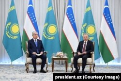 Тўқаев билан Мирзиёевнинг Ҳивадаги учрашуви. 2024 йил, 5 апрел.