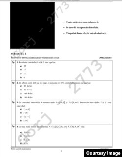 Subiectele de la Matematica