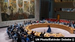 د ملګرو ملتونو امنیت شورا کې د غړو هېوادونو استازي پر یو پرېکړه لیک د رایې ورکولو پر مهال - پخوانی انځور.