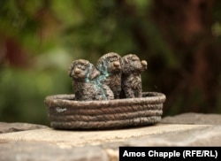 A basket of puppies on a Pest square