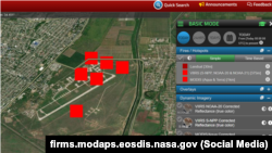 Пожежі, зафіксовані на мапі пожеж NASA на аеродромі Джанкой після удару 17 квітня 2024 року