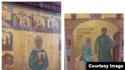 წმინდა მატრონა მოსკოველის ხატი და მის ერთ-ერთ ფრაგმენტზე გამოსახული იოსებ სტალინი 