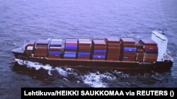 A Finnish Border Guard photo showing the NewNew Polar Bear vessel, which is suspected of damaging the Balticconnector gas pipeline and two undersea telecom cables on October 8.