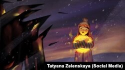 Кыргызстандын туусун өзгөртүүгө каршылыкты чагылдырган иллюстрация. Автору кыргызстандык сүрөтчү Татьяна Зеленская.