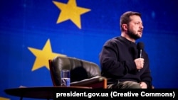 Президент України Володимир Зеленський під час підсумкової річної пресконференції. Київ, 19 грудня 2023 року