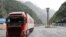 Russia - An Armenia commercial truck passes through the Russian-Georgian border crossing at Upper Lars, June 21, 2023: 