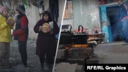 Фотоколаж: штучний голод у Маріуполі, створений військом РФ навесні 2022 року