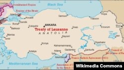 Лозанна тынчтык келишимине ылайык Түркиянын чек араларынын картасы. 24.07.1923. 