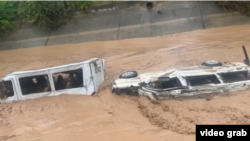 Видеодон алынган сүрөт. 14-июль, 2024-жыл. Оштогу сел агызган машинелер. 