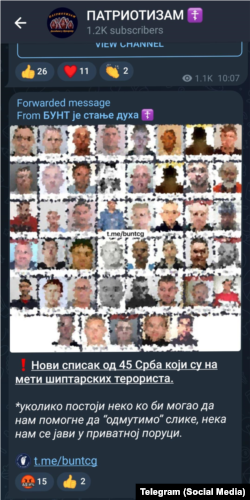 Lista e publikuar nga grupi "Patriotizëm" në Telegram, ku thuhet se janë 45 personat që Kosova ka thënë se i ka identifikuar si pjesëmarrës në sulmet kundër ushtarëve të KFOR-it, Policisë së Kosovës dhe gazetarëve, që nga ngritja e tensioneve në veriun e Kosovës.