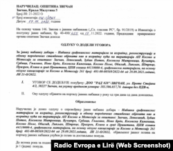 Kontrata me kompaninë “RAD 028”, e publikuar në portalin e prokurimit publik në Serbi.