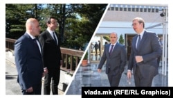 Комбо фотографија од премиерот Димитар Ковачевски со Албин Курти и Александар Вучиќ во Охрид, 18 март 2023