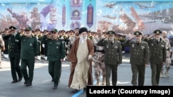 Iran's supreme leader, Ali Khamenei (center), among the top commanders of the IRGC and the Iranian Army in October 2023
