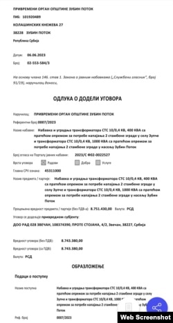 Kontrata për prokurimin e transformatorëve për furnizimin me energji të njësive të banimit