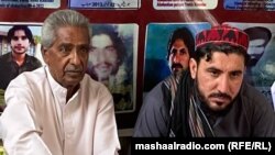 منظور پښتین د جون په ۱۰مه په کوټه کې د ورکو خلکو په پرلت کې له ماما قدیر بلوڅ سره ناست دی.