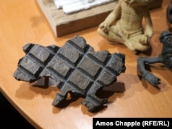 A map of Ukraine in the shape of chocolate inside Kolodko's Budapest studio