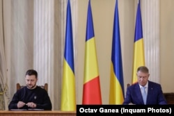 Volodimir Zelenski și Klaus Iohannis în timpul întâlnirii de la Cotroceni, România, din 10 octombrie 2023.