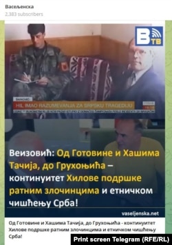 Print screen objavljenog kolaža sa Telegram kanala Vaseljenska, 17.04.2024.