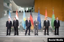 Орталық Азия елдерінің басшылары және Германия канцлері Берлиндегі саммитте. 29 қыркүйек 2023 жыл.
