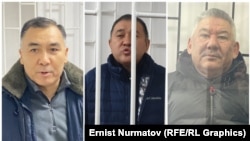  Кемпир-Абад иши боюнча айыпталып, абакта отургандардын айрымдары. Солдон оңго: Азимбек Бекназаров, Кубанычбек Кадыров жана Равшан Жээнбеков. "Азаттыктын" коллажы 