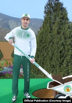 Poza publicată la 18 martie, care îl înfățișează pe președintele turkmen, Serdar Berdîmuhamedov, promovând efortul de împădurire al Turkmenistanului.