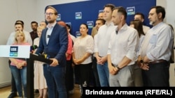 Dominic Fritz la conferința de presă USR din 10 iunie, a doua zi după ce a fost ales primar al Timișoarei pentru al doilea mandat