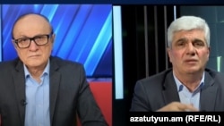 Ведущий Азатутюн ТВ Грайр Тамразян и политолог Степан Григорян 