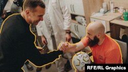 ცნობილი უკრაინელი ფეხბურთელი ანდრეი შევჩენკო და ზურაბ ჯიბუტი დაჭრილთა სარეაბილიტაციო ცენტრში, უკრაინა, 4 ნოემბერი, 2023 წელი