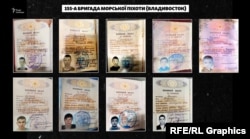 Військові квитки членів 155-ї бригади морської піхоти із Владивостока, які були знайдені в Мощуні. Всі вони загинули