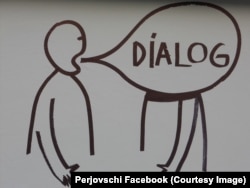 Desenul lui Perjovschi „Dialog”, din 2013, prezentat la FITS