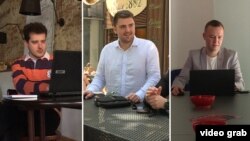 Nga e majta në të djathtë: Jetmir Asani nga koalicioni VLEN, Sergej Popov nga VMRO DPMNE-ja,  dhe Marko Mihajllovski nga LSDM-ja.