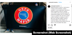 Një postim në Instagram nga grupi ultranacionalist rumun "Kamarazi" nga shtatori me mbishkrimin "UEFA mafia. Pa respekt".