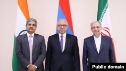 Armenia - Senior Armenian, Indian and Iranian diplomats meet in Yerevan, April 20, 2023.