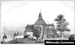 Малюнок церкви, збудованої митрополитом Петром Могилою в середині 17-го століття на місці Десятинної церкви у Києві