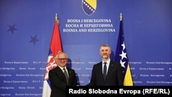 Sastanak ministra prometa i komunikacija BiH Edina Forte (desno) i mnistra građevinarstva, saobraćaja i infrastrukture Srbije Gorana Vesića o izgradnji autoputa Beograd- Sarajevo, Sarajevo, 12. juni. 2023 