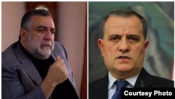 Уже бывший госминистр Нагорного Карабаха Рубен Варданян (слева), глава МИД Азербайджана Джейхун Байрамов 