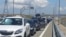 Traffic jam at the entrance to the Kerch Bridge