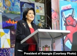 Georgian President Salome Zurabishvili appears at a concert in Tbilisi on November 8.