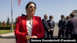 სალომე ზურაბიშვილი საქართველოს შეიარაღებული ძალების დღის აღსანიშნავ ცერემონიაზე ვაზიანის სამხედრო ბაზაზე 