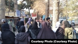 تعدادی از دختران محصل پوهنتون هرات که در مخالفت با تصمیم طالبان مظاهره کردند اما با خشونت طالبان رو برو شدند.
