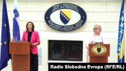 Ministrja e Punëve të Jashtme e Republikës së Sllovenisë, Tanja Fajon dhe  ministrja e Punëve të Jashtme e Bosnje e Hercegovinës, Bisera Turkoviq, Sarajevë, 13 janar 2023.