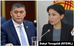 Kamchybek Tashiev (left) and Elvira Surabaldieva clashed in parliament.