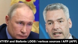 Russian President Vladimir Putin (left) and Austrian Chancellor Karl Nehammer (composite file photo)