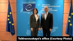 Сьвятлана Ціханоўская і генэральны сакратар Рады Эўропы Ален Бэрсэ