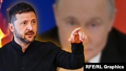 Ukrainian President Volodymyr Zelenskyy (forefront) and Russian President Vladimir Putin (background) (illustrative photo)