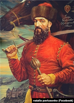 Портрет гетьмана Петра Сагайдачного авторства художниці Наталі Павлусенко. Календар «Герої козацької України», 2022 рік